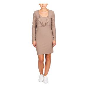 HIPPIE ROSE Womens Beige Button Front Long Sleeve Bolero Jacket L